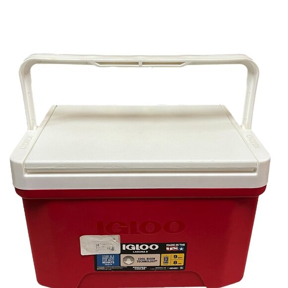 Igloo Laguna 9-Quart Hard Cooler Red & White 13 Twelve-Ounce Cans Cool Riser USA - Picture 7 of 9